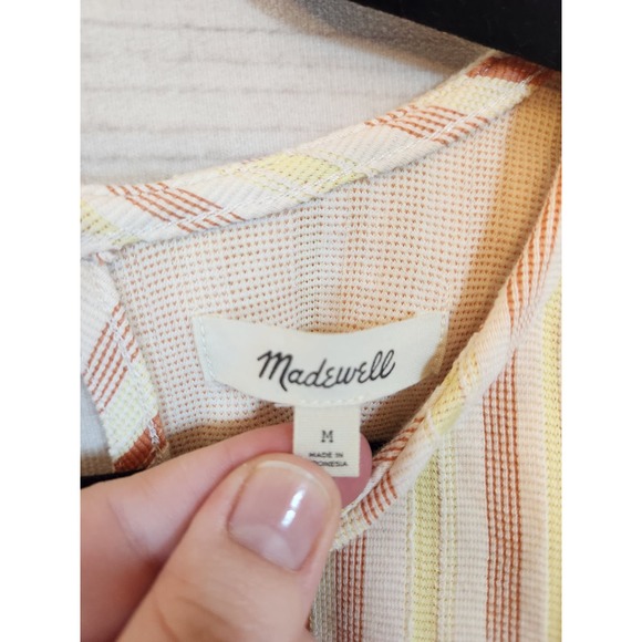 Madewell Women's Multicolor Striped Crew Neck‎ Flutter Sleeve Crop Blouse Medium - Picture 3 of 6